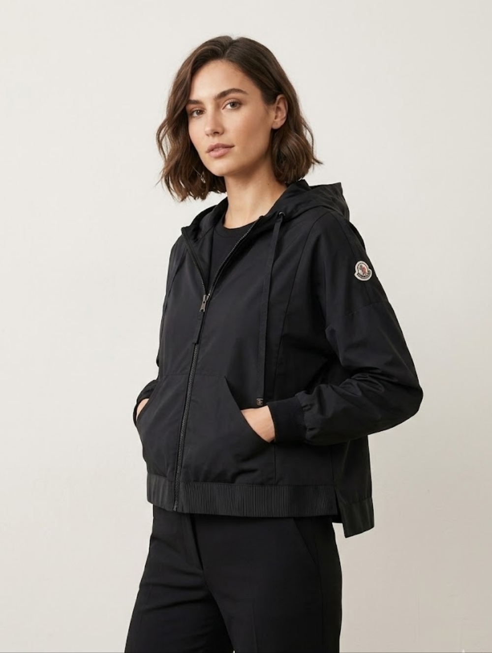 Moncler Oversized Black Hooded Zip Windbreaker S